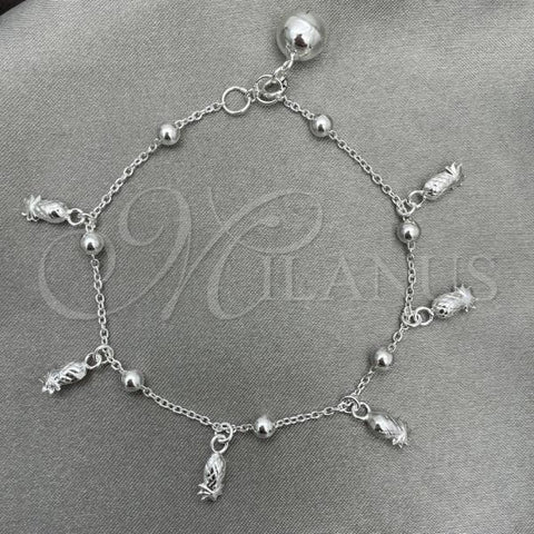 Sterling Silver Charm Bracelet, Pineapple Design, Polished, Silver Finish, 03.409.0008.07