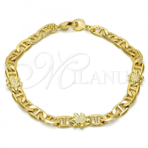 Oro Laminado Fancy Bracelet, Gold Filled Style Turtle and Mariner Design, Polished, Golden Finish, 03.213.0030.08.GT