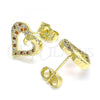 Oro Laminado Stud Earring, Gold Filled Style Heart Design, with Garnet and White Micro Pave, Polished, Golden Finish, 02.199.0032.1