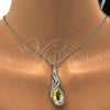 Rhodium Plated Pendant Necklace, Teardrop and Rolo Design, with Aurore Boreale and Aurore Boreale Swarovski Crystals, Polished, Rhodium Finish, 04.239.0037.4.16
