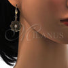 Oro Laminado Dangle Earring, Gold Filled Style Flower Design, with White Crystal, Polished, Golden Finish, 69.005