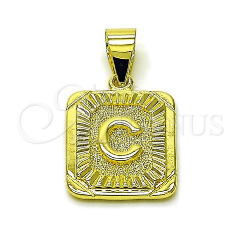 Oro Laminado Fancy Pendant, Gold Filled Style Initials Design, Diamond Cutting Finish, Golden Finish, 05.411.0041