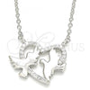 Sterling Silver Pendant Necklace, Bird and Heart Design, with White Micro Pave, Polished, Rhodium Finish, 04.336.0183.16