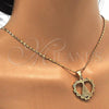 Oro Laminado Pendant Necklace, Gold Filled Style Altagracia and Heart Design, Polished, Golden Finish, 04.179.0003.18