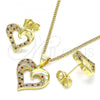Oro Laminado Earring and Pendant Adult Set, Gold Filled Style Heart Design, with Garnet and White Micro Pave, Polished, Golden Finish, 10.199.0021.2