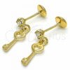Oro Laminado Stud Earring, Gold Filled Style key Design, with  Cubic Zirconia, Polished, Golden Finish, 02.09.0165