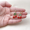 Oro Laminado Dangle Earring, Gold Filled Style Cherry Design, with White Micro Pave, Red Enamel Finish, Golden Finish, 02.417.0001