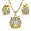 Oro Laminado Earring and Pendant Adult Set, Gold Filled Style with White Micro Pave, Polished, Golden Finish, 10.344.0017