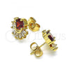 Oro Laminado Stud Earring, Gold Filled Style with Garnet and White Cubic Zirconia, Polished, Golden Finish, 02.387.0018.2