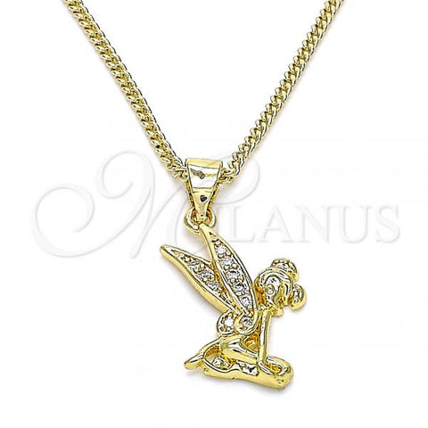 Oro Laminado Pendant Necklace, Gold Filled Style Angel Design, with White Micro Pave, Polished, Golden Finish, 04.156.0445.20
