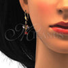 Oro Laminado Necklace and Earring, Gold Filled Style Teardrop and Leaf Design, with Multicolor Cubic Zirconia, Polished, Golden Finish, 06.236.0002.1