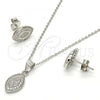 Sterling Silver Earring and Pendant Adult Set, with White Micro Pave, Polished, Rhodium Finish, 10.174.0230