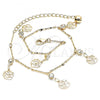 Oro Laminado Charm Anklet , Gold Filled Style Flower and Rattle Charm Design, with White Crystal, Polished, Golden Finish, 03.213.0108.10