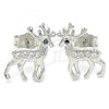 Sterling Silver Stud Earring, Deer Design, with Black and White Micro Pave, Polished, Rhodium Finish, 02.336.0158