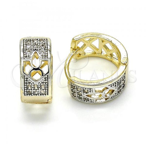 Oro Laminado Huggie Hoop, Gold Filled Style with White Cubic Zirconia and  Pearl, Polished, Two Tone, 02.210.0113.15