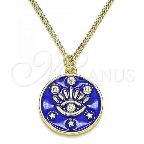 Oro Laminado Pendant Necklace, Gold Filled Style Evil Eye and Star Design, with White Micro Pave, Blue Enamel Finish, Golden Finish, 04.362.0032.1.20