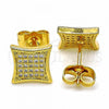 Oro Laminado Stud Earring, Gold Filled Style with White Micro Pave, Polished, Golden Finish, 02.344.0039