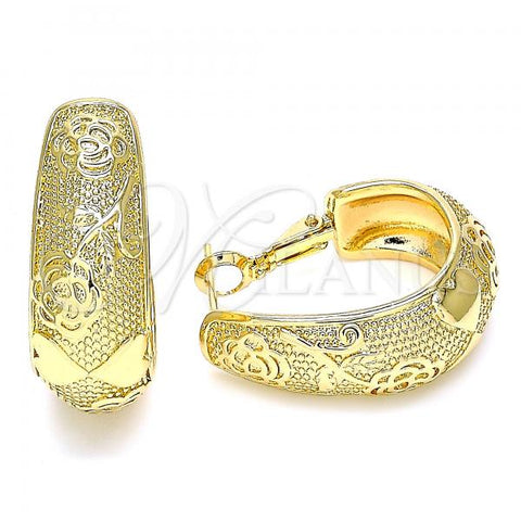 Oro Laminado Huggie Hoop, Gold Filled Style Flower and Heart Design, Polished, Golden Finish, 02.163.0088.25