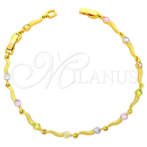 Oro Laminado Fancy Bracelet, Gold Filled Style with Multicolor Cubic Zirconia, Golden Finish, 03.60.0017