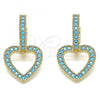 Oro Laminado Huggie Hoop, Gold Filled Style Heart Design, with Turquoise Micro Pave, Polished, Golden Finish, 02.210.0449.3.15