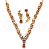 Oro Laminado Necklace and Earring, Gold Filled Style Teardrop Design, with Multicolor Cubic Zirconia, Polished, Golden Finish, 06.205.0005.1