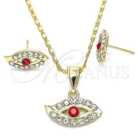 Oro Laminado Earring and Pendant Adult Set, Gold Filled Style with Garnet and White Crystal, Polished, Golden Finish, 10.351.0016.1