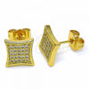 Oro Laminado Stud Earring, Gold Filled Style with White Micro Pave, Polished, Golden Finish, 02.344.0039