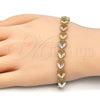 Oro Laminado Fancy Bracelet, Gold Filled Style Heart and Teardrop Design, Polished, Tricolor, 03.100.0053.1.08