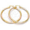 Oro Laminado Large Hoop, Gold Filled Style Hollow Design, Diamond Cutting Finish, Tricolor, 02.170.0109.1.60