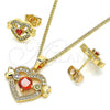 Oro Laminado Earring and Pendant Adult Set, Gold Filled Style Heart Design, with Multicolor Cubic Zirconia, Polished, Golden Finish, 10.210.0119.2