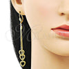 Oro Laminado Long Earring, Gold Filled Style Heart Design, Diamond Cutting Finish, Golden Finish, 5.078.010.1