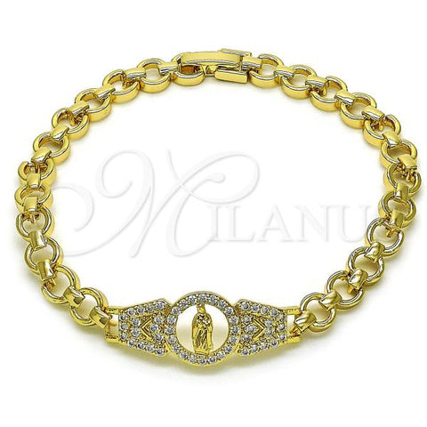 Oro Laminado Fancy Bracelet, Gold Filled Style Guadalupe Design, with White Cubic Zirconia, Polished, Golden Finish, 03.283.0401.07