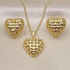Oro Laminado Earring and Pendant Adult Set, Gold Filled Style Heart Design, Polished, Golden Finish, 10.379.0089