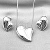 Rhodium Plated Earring and Pendant Adult Set, Heart and Hollow Design, Polished, Rhodium Finish, 10.163.0021.1