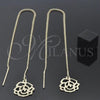 Oro Laminado Threader Earring, Gold Filled Style Flower Design, Diamond Cutting Finish, Golden Finish, 5.117.001