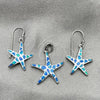 Sterling Silver Earring and Pendant Adult Set, Star Design, with Bermuda Blue Opal, Polished, Silver Finish, 10.391.0028