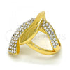 Oro Laminado Multi Stone Ring, Gold Filled Style Greek Key Design, with White Crystal, Polished, Golden Finish, 01.241.0052.09 (Size 9)