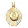 Oro Laminado Religious Pendant, Gold Filled Style San Lazaro Design, Diamond Cutting Finish, Tricolor, 5.196.023