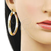 Oro Laminado Medium Hoop, Gold Filled Style Hollow Design, Diamond Cutting Finish, Tricolor, 02.213.0312.1.50