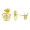 Oro Laminado Stud Earring, Gold Filled Style Heart Design, with White Micro Pave, Polished, Golden Finish, 02.156.0325