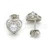 Sterling Silver Stud Earring, Heart Design, with White Cubic Zirconia, Polished,, 02.285.0076