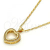 Oro Laminado Pendant Necklace, Gold Filled Style Heart Design, with White Crystal, Polished, Golden Finish, 04.156.0060.20