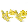 Sterling Silver Stud Earring, Crown Design, with White Micro Pave, Polished, Golden Finish, 02.336.0110.2