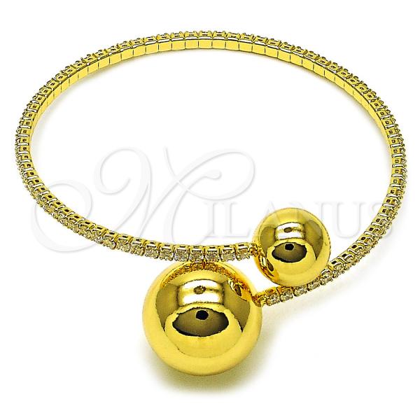 Oro Laminado Individual Bangle, Gold Filled Style Ball Design, with White Cubic Zirconia, Polished, Golden Finish, 07.421.0003