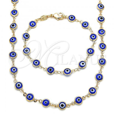 Oro Laminado Necklace and Bracelet, Gold Filled Style Evil Eye Design, Enamel Finish, Golden Finish, 06.63.0008.2