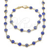 Oro Laminado Necklace and Bracelet, Gold Filled Style Evil Eye Design, Enamel Finish, Golden Finish, 06.63.0008.2
