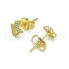 Oro Laminado Stud Earring, Gold Filled Style Hand of God Design, with White Micro Pave, Polished, Golden Finish, 02.156.0604