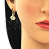 Oro Laminado Leverback Earring, Gold Filled Style Flower and Heart Design, with White Micro Pave, Polished, Golden Finish, 02.210.0382