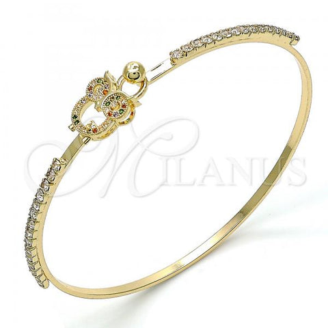 Oro Laminado Individual Bangle, Gold Filled Style Owl Design, with Multicolor Micro Pave and White Crystal, Polished, Golden Finish, 07.193.0025.1.04 (02 MM Thickness, Size 4 - 2.25 Diameter)