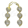 Oro Laminado Long Earring, Gold Filled Style Leaf Design, Diamond Cutting Finish, Golden Finish, 5.075.004.1